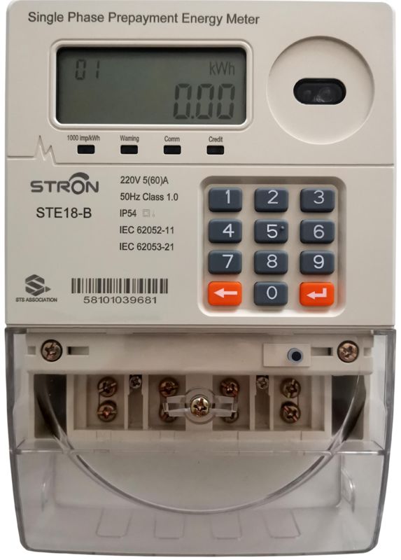 Compteur électrique intelligent prépayé en phase unique avec le logiciel de vente Stronpay fournissant des données de prépayement et de consommation d'électricité