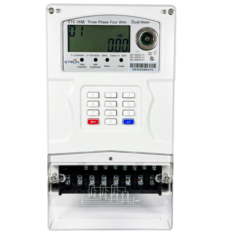 Smart Prepaid Electricity Meter featuring three phase four wire measurement with RF communication for power monitoring and management
