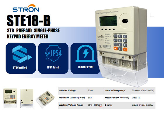 Compteur d'électricité prépayé à phase unique IP45 anti-trouble pour la gestion d'alimentation à distance